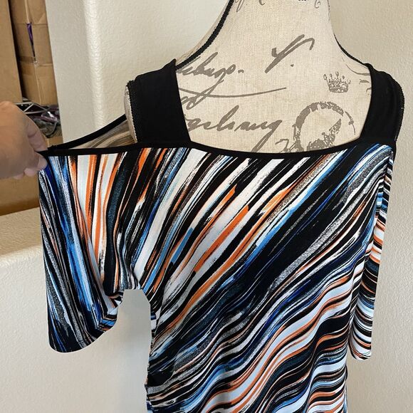 Cato Womens Blouse Sz Medium off-shoulder Striped  Colorful Y2k 2000's Retro - Picture 6 of 14